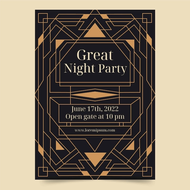 Flat design art deco great night party poster