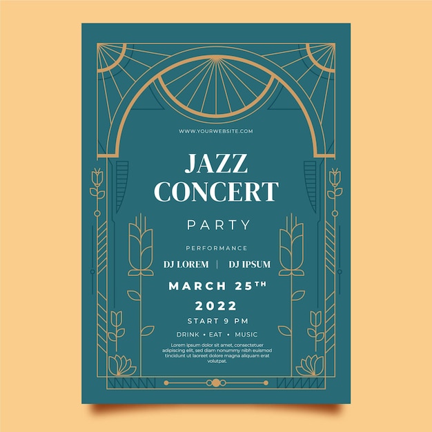 Vector flat design art deco jazz concert poster