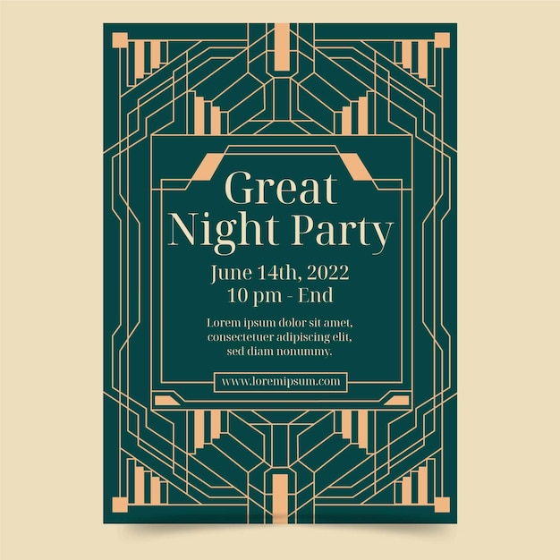 Flat design art deco night party poster