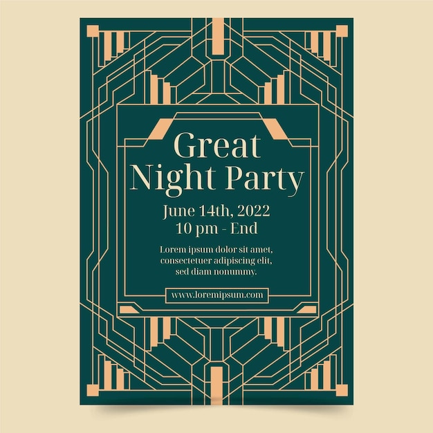 Vector flat design art deco night party poster