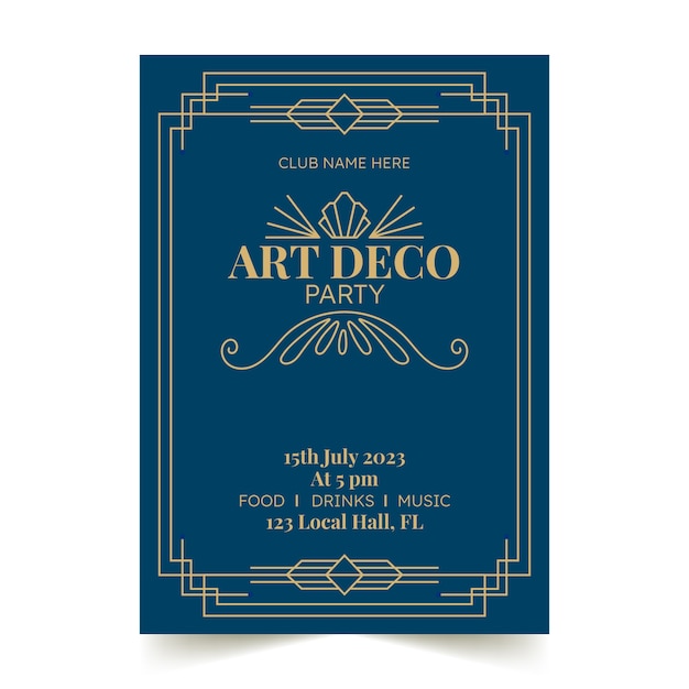 Flat design art deco party poster template