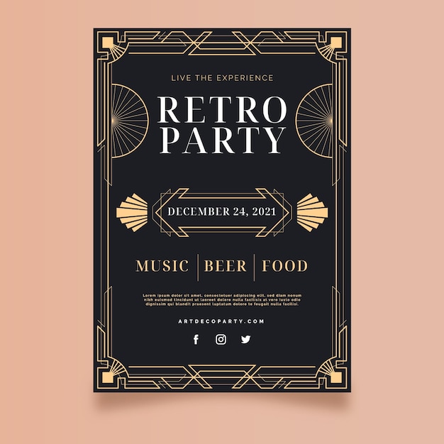 Flat design art deco retro party poster template