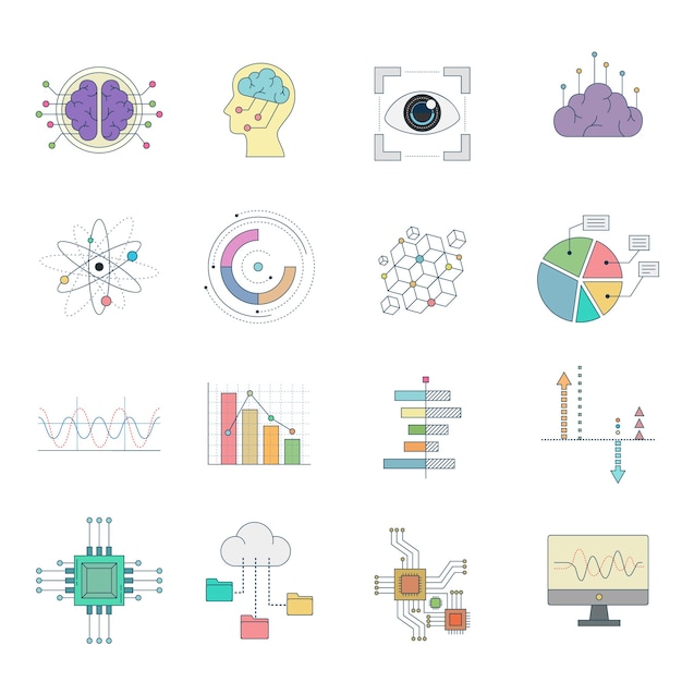 Vector flat design artificial intelligence icons set