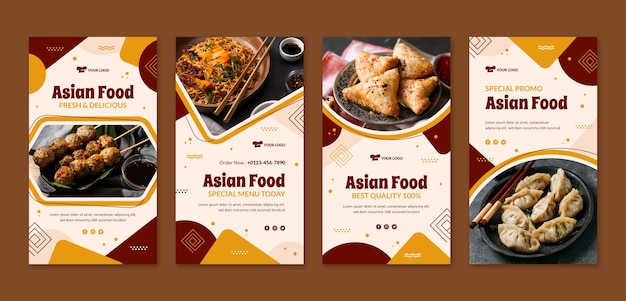 Vector flat design asian food instagram stories template