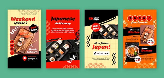 Flat design asian food instagram stories