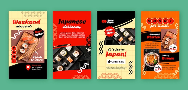 Flat design asian food instagram stories