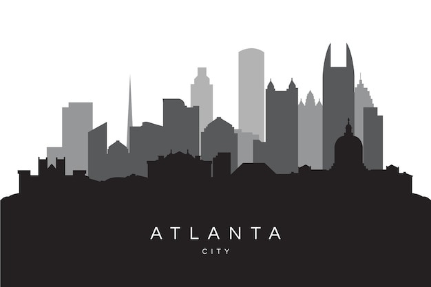 Flat design atlanta skyline silhouette