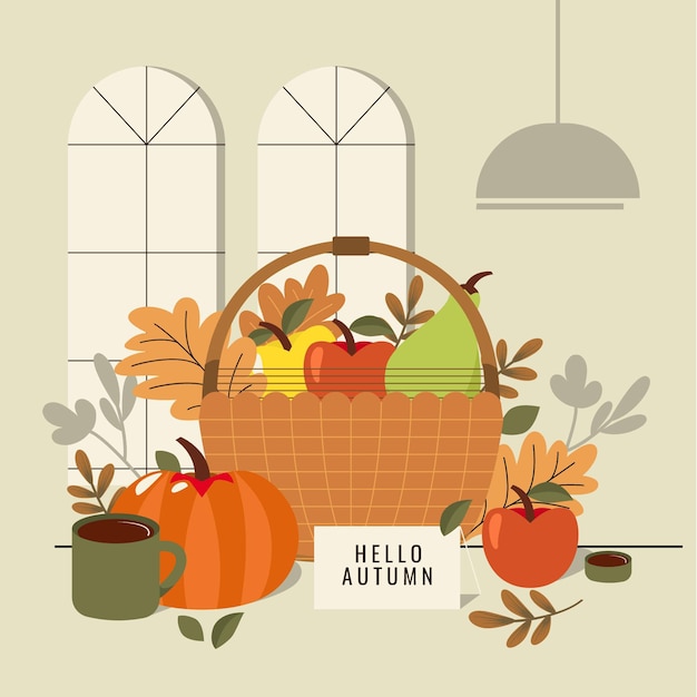 Decorazione autunnale design piatto con cesto