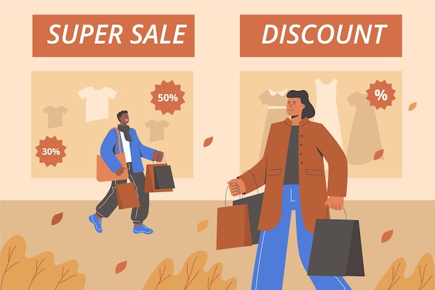 Flat design autumn people sale banners