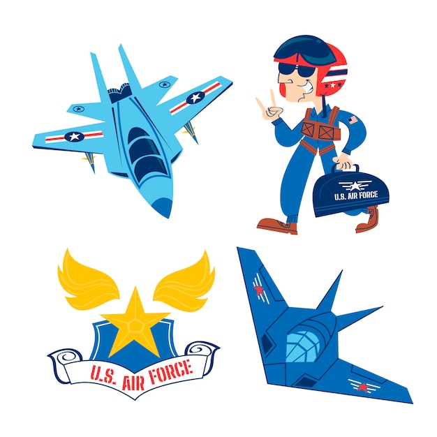 Vector flat design of aviation stickers