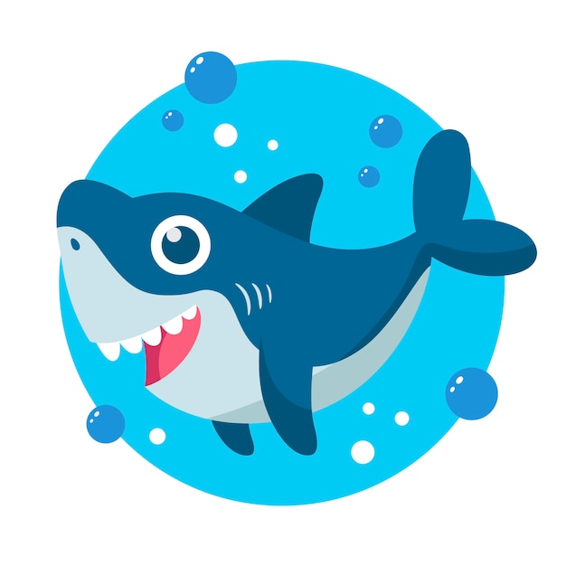 Flat design baby shark in cartoon style