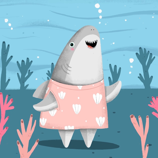 Vector flat design baby shark in cartoon style