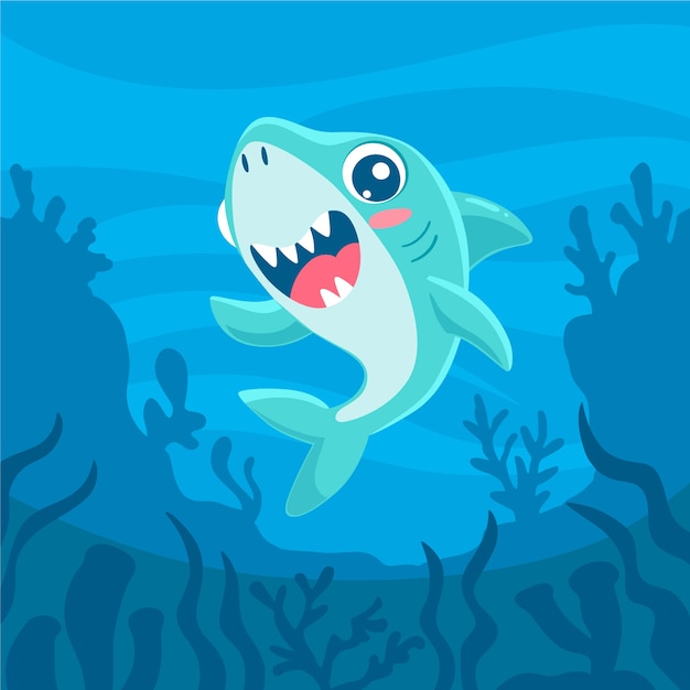 Flat design baby shark in cartoon style