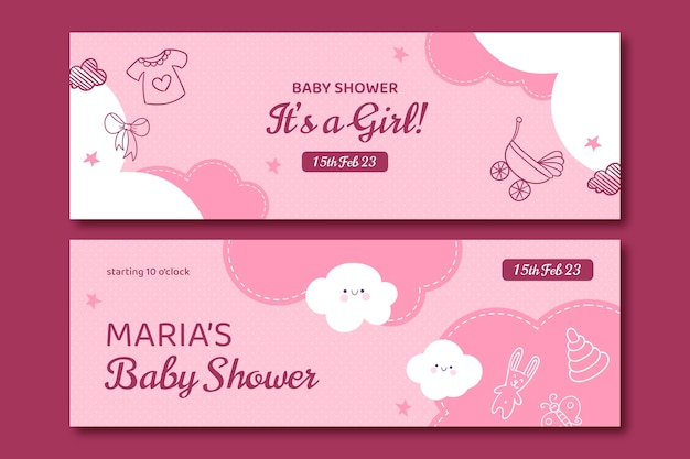 Vettore banner orizzontale baby shower design piatto