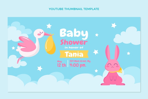 Modello di anteprima di youtube per baby shower dal design piatto