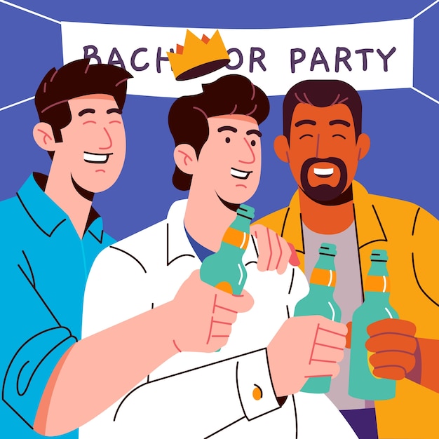 Vector flat design bachelor party illustration