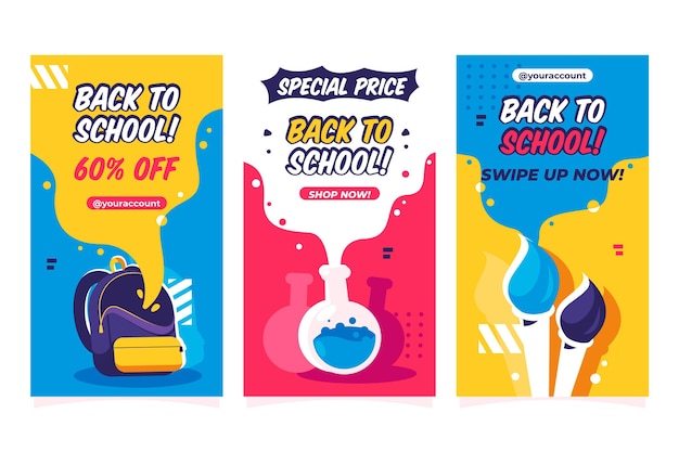 Flat design back to school instagram stories collection