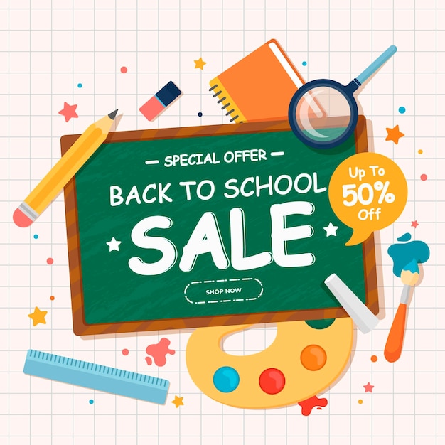 Flat design back to school sales banner