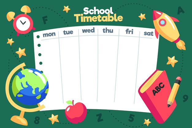 Vector flat design back to school timetable template