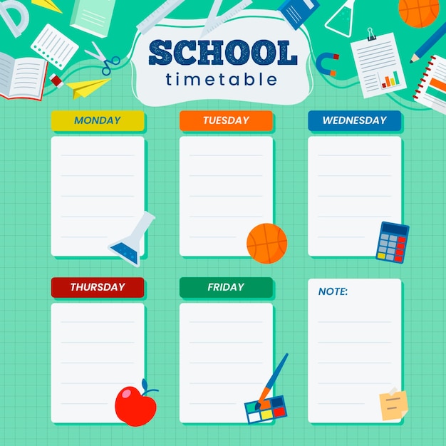 Vector flat design back to school timetable