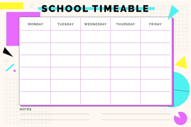 Flat design back to school timetable