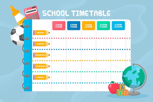 Vector flat design back to school timetable