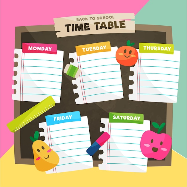 Flat design back to school timetable