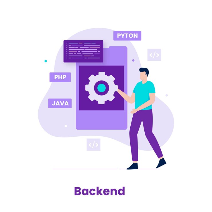 Vector flat design backend of developer concept. illustration for websites, landing pages, mobile applications, posters and banners