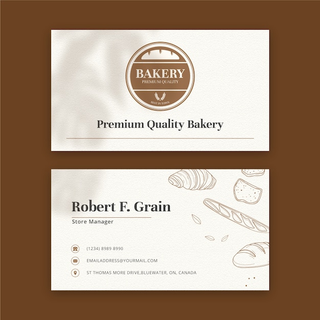 Горизонтальная визитная карточка пекарни с плоским дизайном