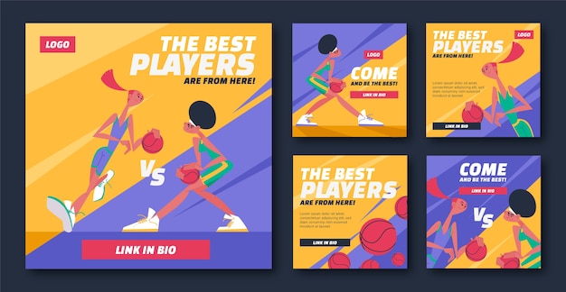 Vector flat design basketball instagram post collection