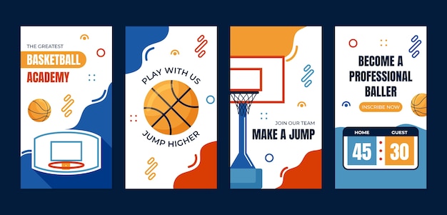 Flat design basketball instagram stories template