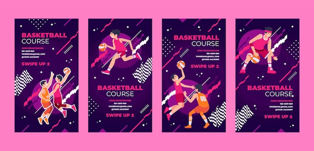 Vettore storie di instagram di basket dal design piatto