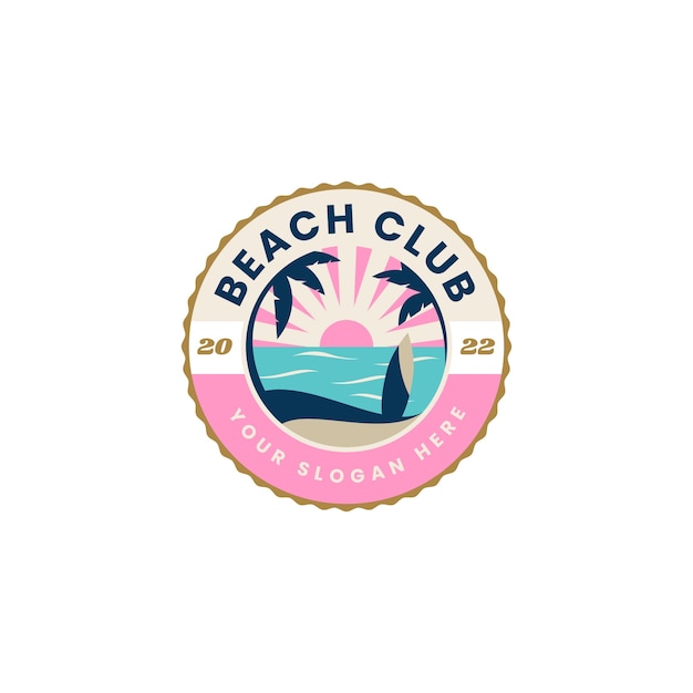 Vettore modello di logo del beach club design piatto