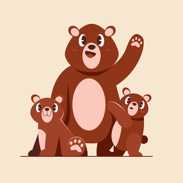 フラットなデザインのクマの家族のイラスト