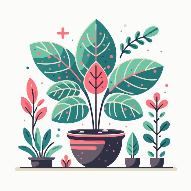 flat design beautiful houseplants in pot for decoration