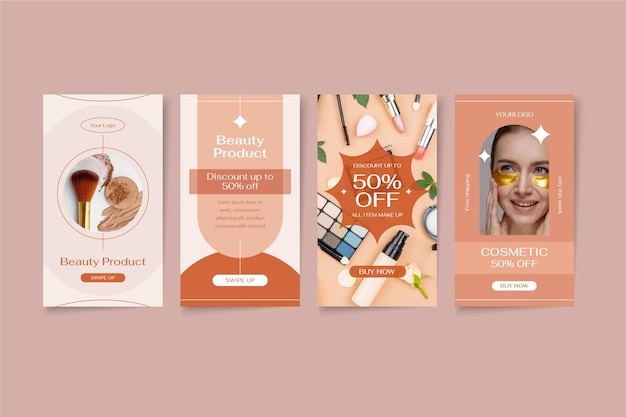 Vector flat design beauty instagram story set