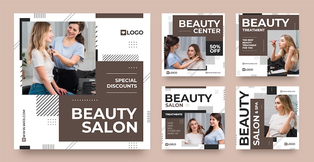 Vector flat design beauty salon instagram posts set