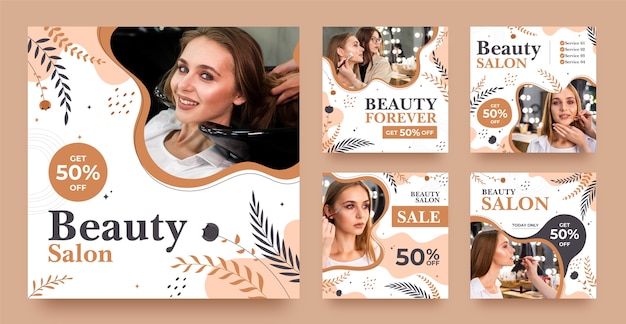 Vector flat design beauty salon instagram posts