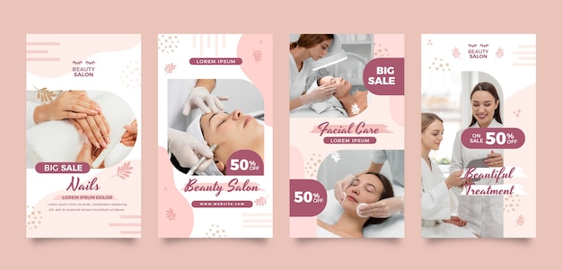 Vector flat design beauty salon instagram stories pack