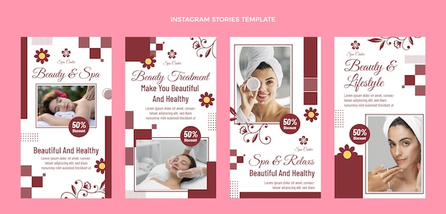 Vector flat design beauty spa instagram stories template