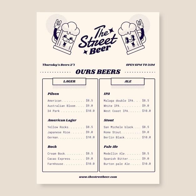 Flat design beer restaurant menu