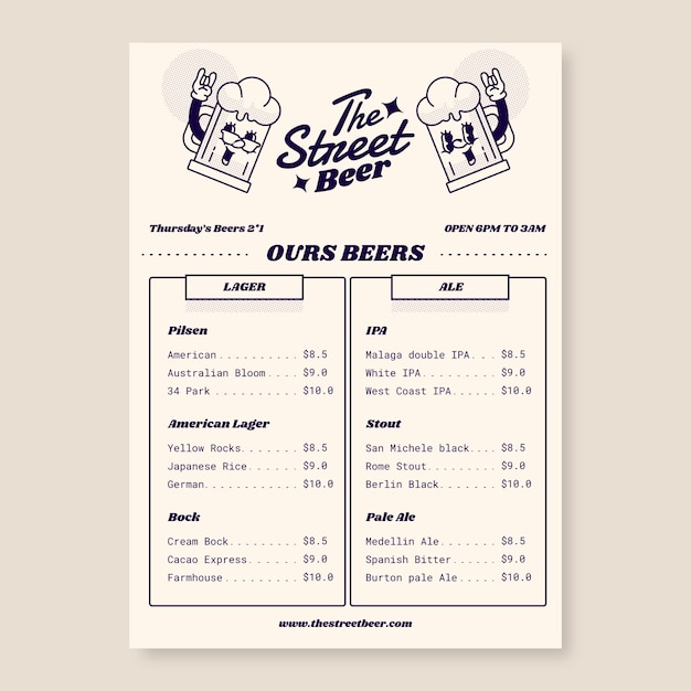 Vector flat design beer restaurant menu