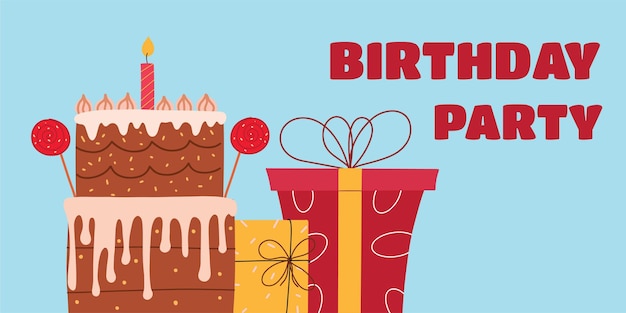 Flat design birthday banner with cake and candles Vector illustration