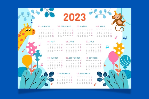 Vettore calendario di compleanno dal design piatto