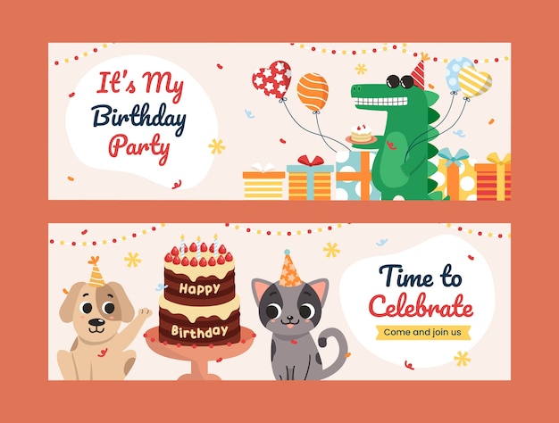 Vector flat design birthday celebration  horizontal banner