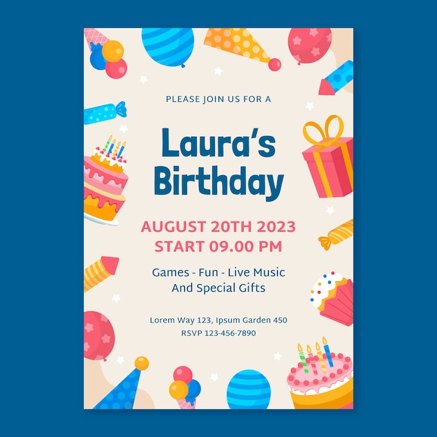 Flat design birthday celebration poster template