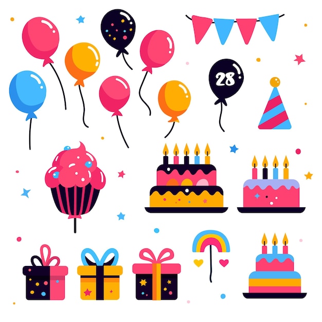 Vector flat design birthday elements