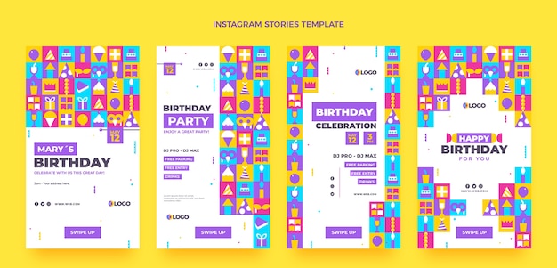 Vector flat design birthday instagram stories