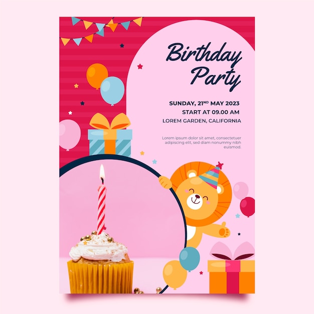 Vector flat design birthday party flyer