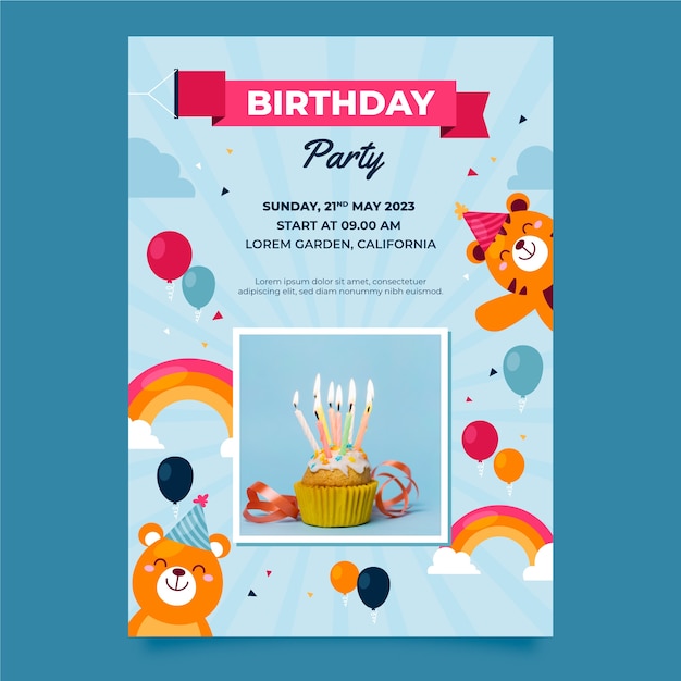 flat design birthday party flyer